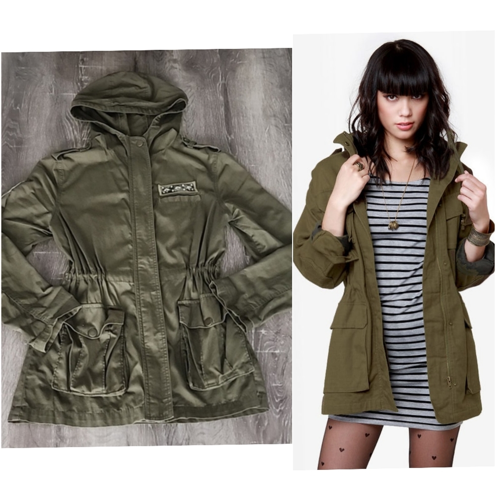 Abound Hooded Utility Style Military Cargo Jacket with Patches XXS